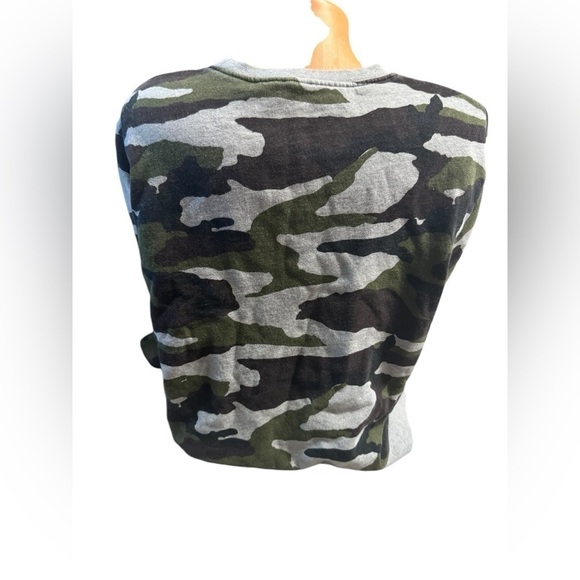 Kule Women's Medium 100% ORGANIC COTTON FLEECE Camo Sweatshirt Pullover Green - Picture 2 of 14